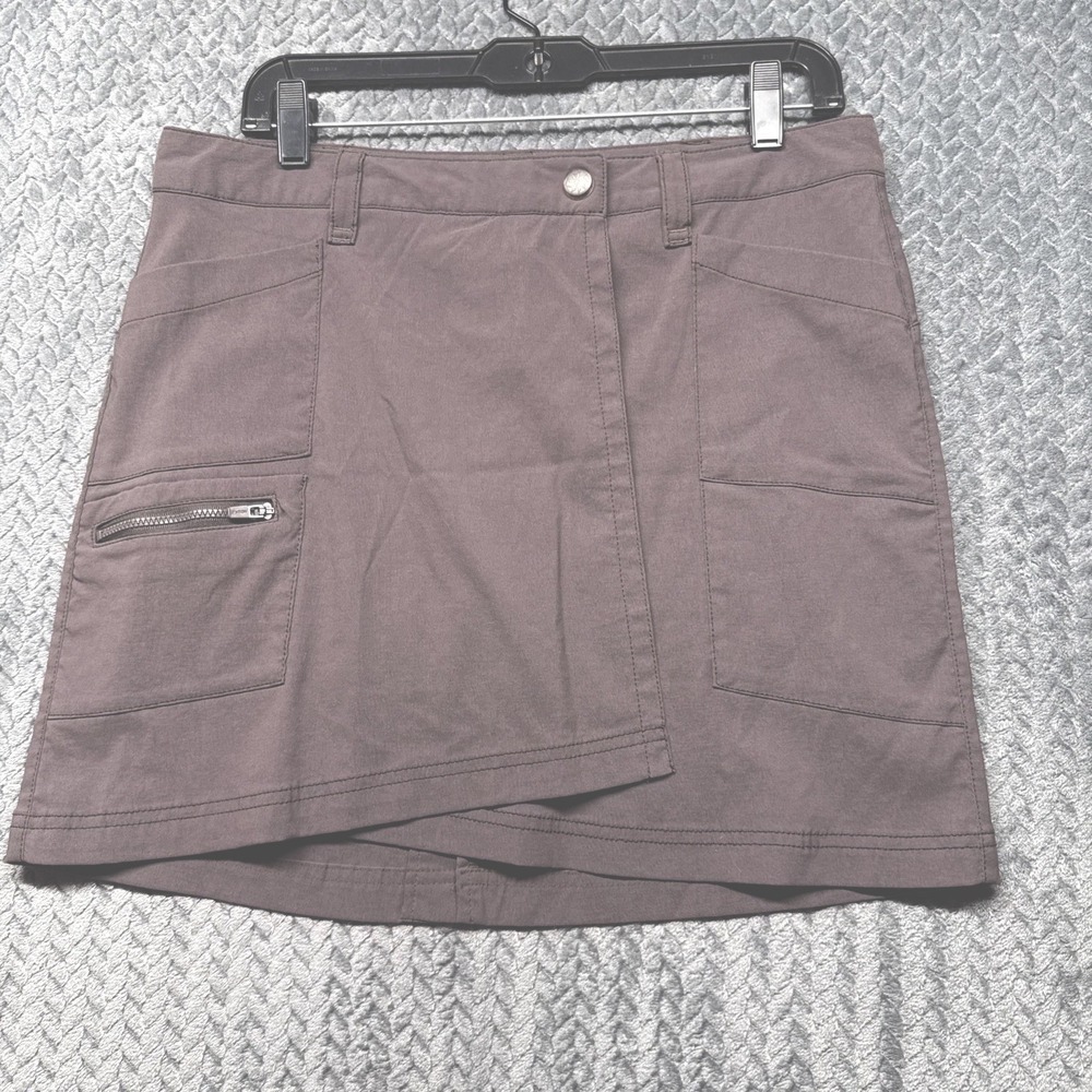 Athleta Skirt Skort Sz 8 Brown Hiking‎ Utility Stretch Pockets Faux Wrap